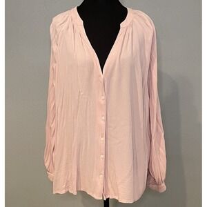 Light‎ Pink V-Neck Button-Up Blouse - Women's Size 2XL